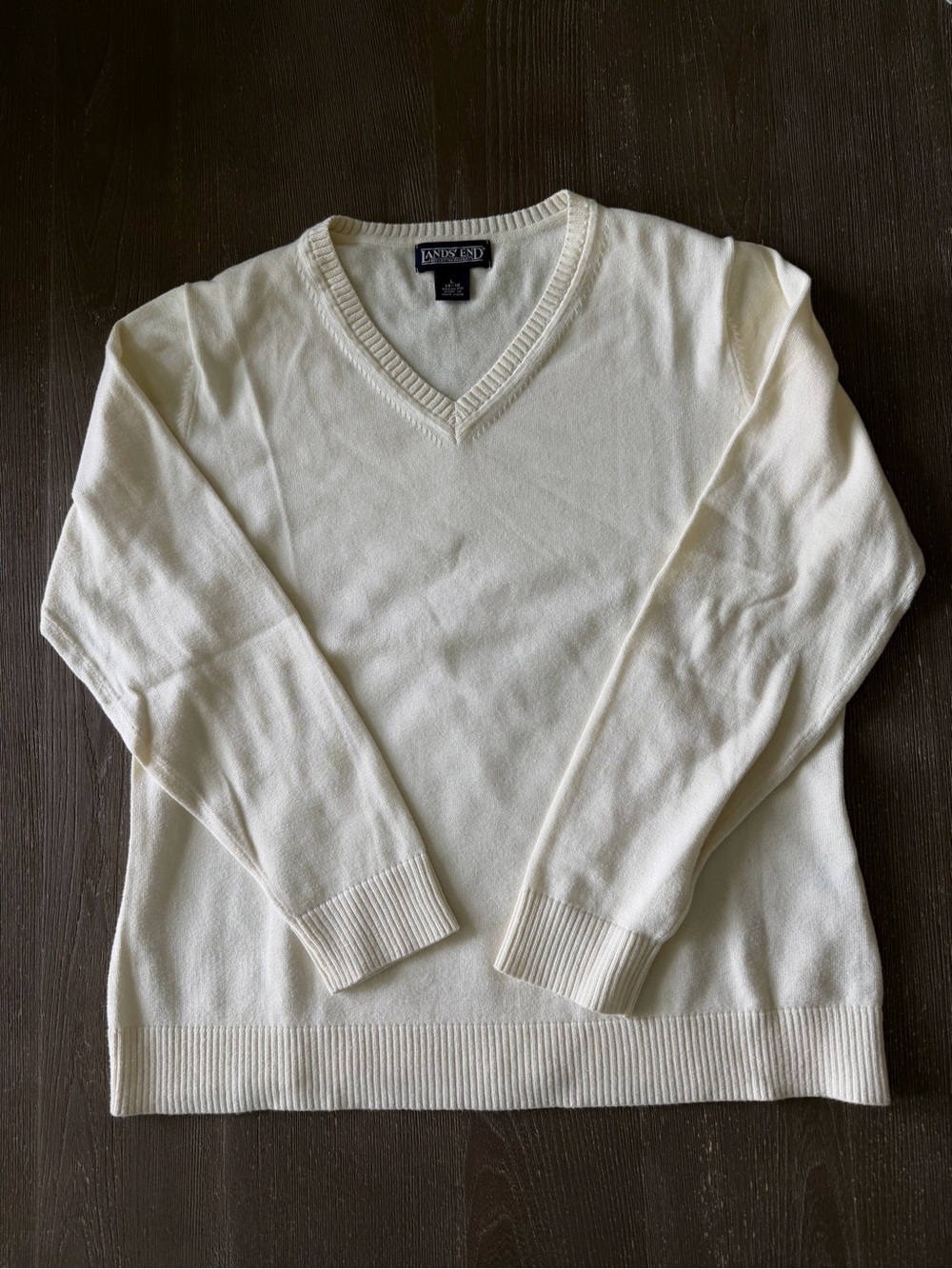Lands' End Butter Yellow  100% Cotton V-Neck Sweater Size Large